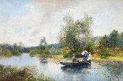 Severin Nilsson Rowing in a summer landscape oil painting